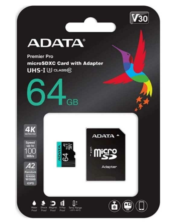 Карта памяти A-Data Micro SDXC 64GB (AUSDX64GUI3V30SA2-RA1)