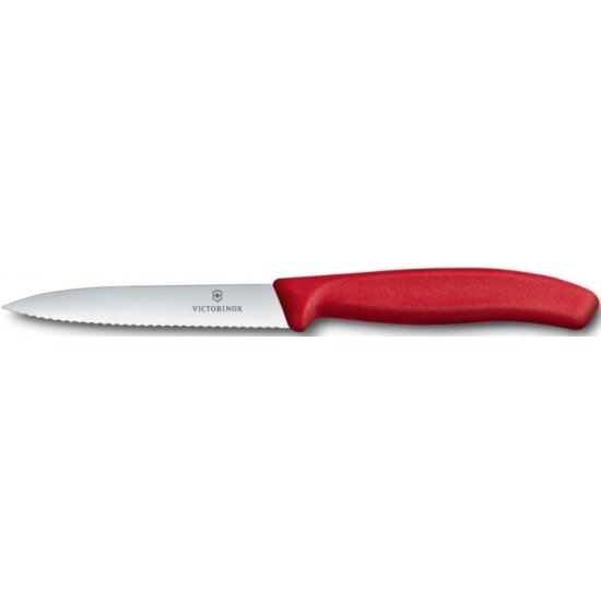 Нож кухонный VICTORINOX для овощей SwissClassic, лезвие 10 см с серрейторной заточкой, красный