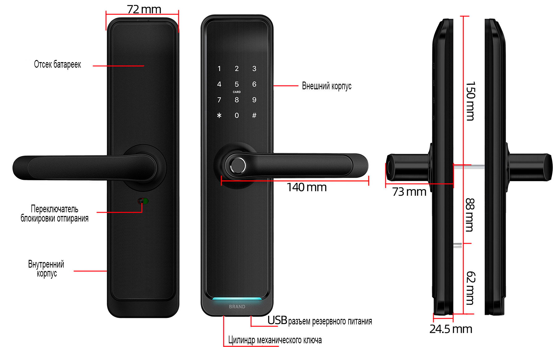 Электронные замки на двери MiRLock Электронный замок Mirlock FT715 с TTLock. Черный. - фотография № 10