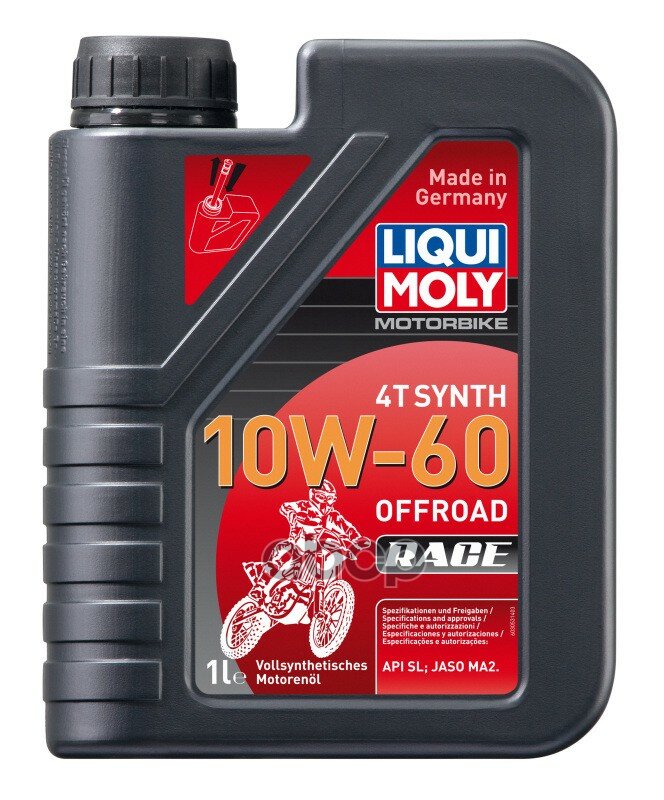 LIQUI MOLY 3053 Масло моторное для 4-т. мотоц. Motorbike 4T Synth Offroad Race 10W-60 SL (1л)