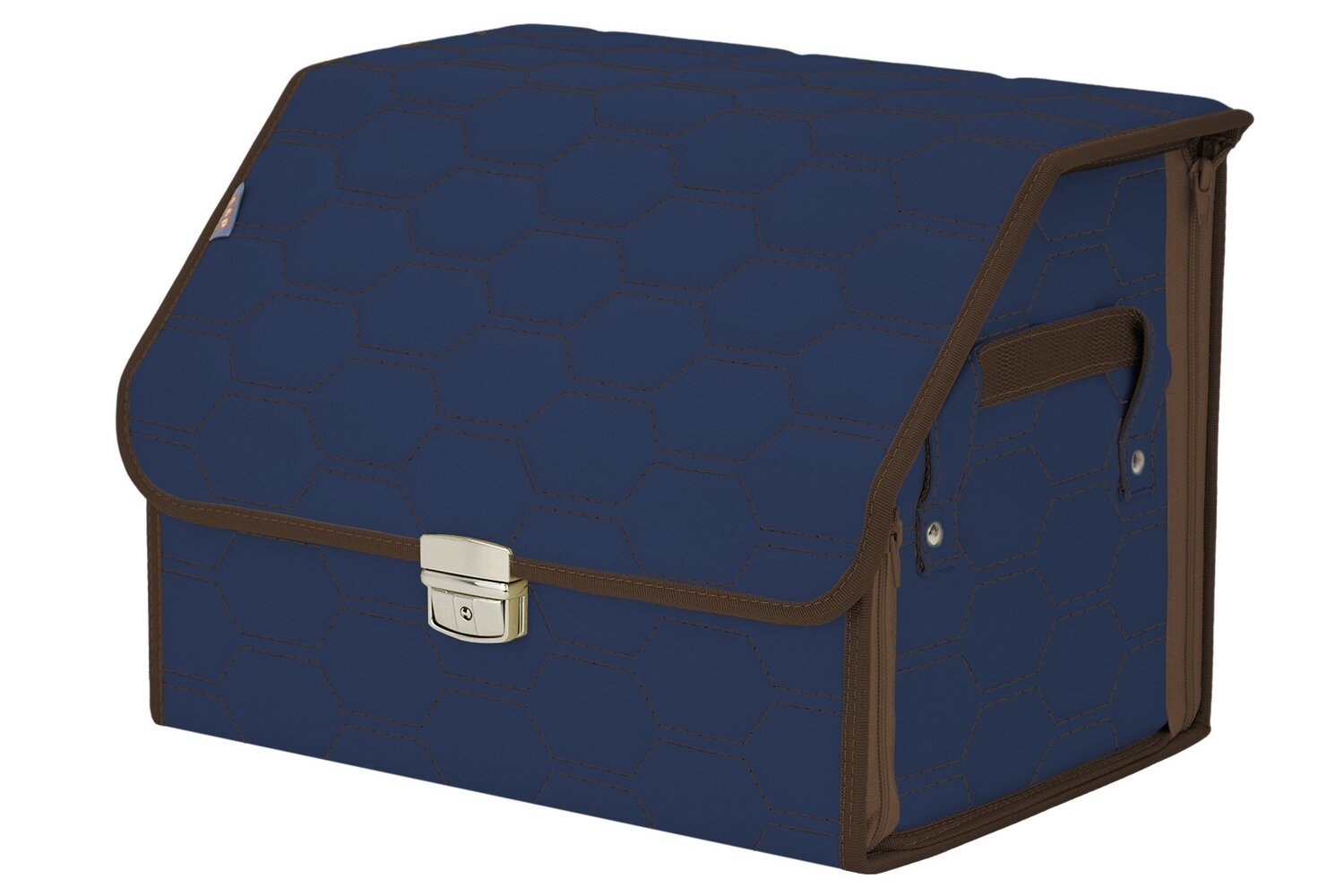 Органайзер-саквояж в багажник "Союз Премиум" (размер M). Цвет: синий с коричневой прострочкой Соты.
