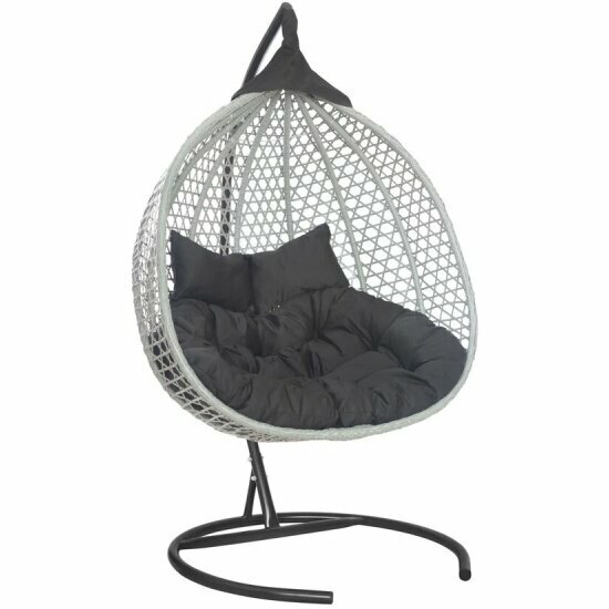 Подвесное двухместное кресло-кокон Laura Outdoor фиджи серый + Черная подушка