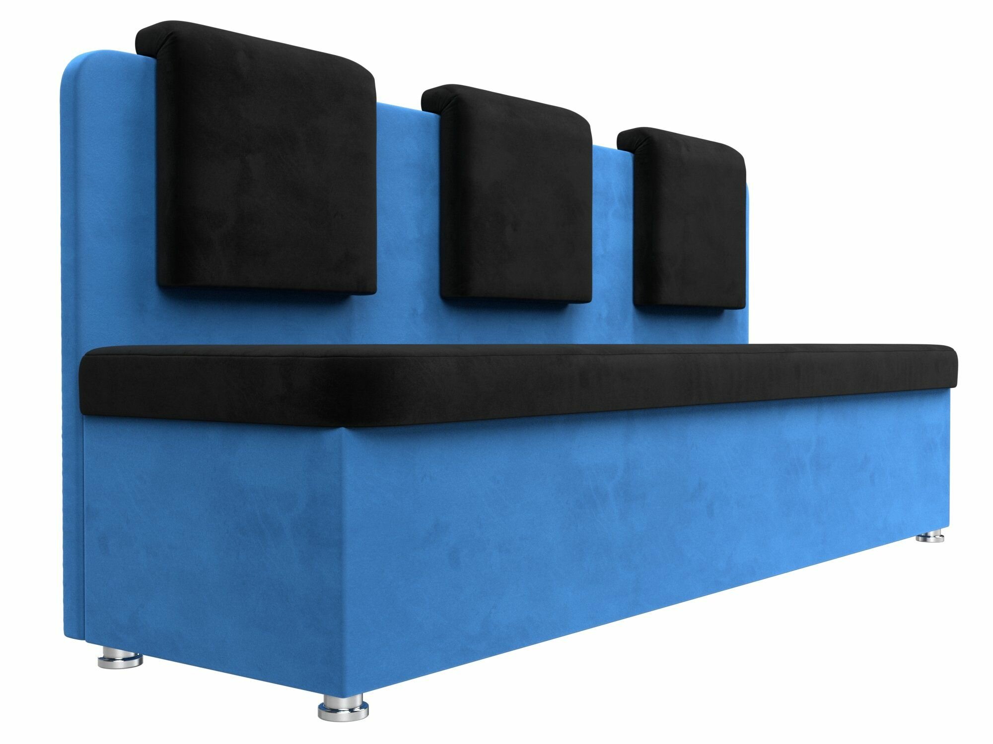 Кухонный прямой диван Лига Диванов Маккон 3-х местный Велюр Черный/Голубой - фотография № 3
