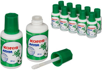 Kores Корректирующая жидкость KORES Soft Tip AQUA 25мл на водной осн, аппликатор, 15 шт.