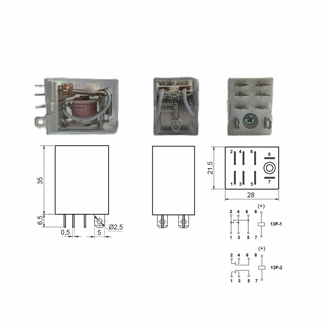 1 шт Реле 13F-2 SCL 240VAC 10/15A