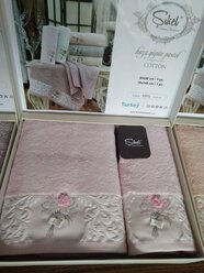 Подарочный набор полотенец для ванной 50х90, 70х140 Sikel NAZENIN бамбуково-хлопковая махра розовый