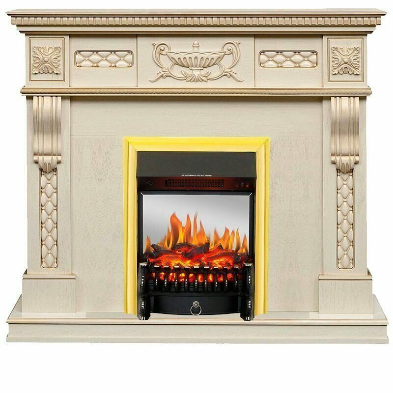 Электрический камин Royal Flame Corsica (слоновая кость с патиной) с очагом Fobos FX M Brass