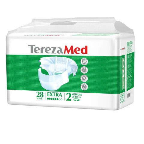 Подгузники для взрослых TEREZAMED Extra Medium, комплект 56 шт., одноразовые, ш/к 447, 90257