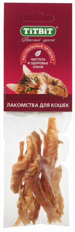 Лакомство TiTBiT Филе куриное соломка для кошек 5 упаковок по 14г - фотография № 1