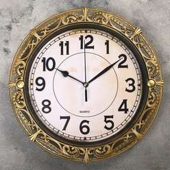 Часы настенные, серия: Интерьер, "Джина", дискретный ход, d-30 см, циферблат 17 см, золото