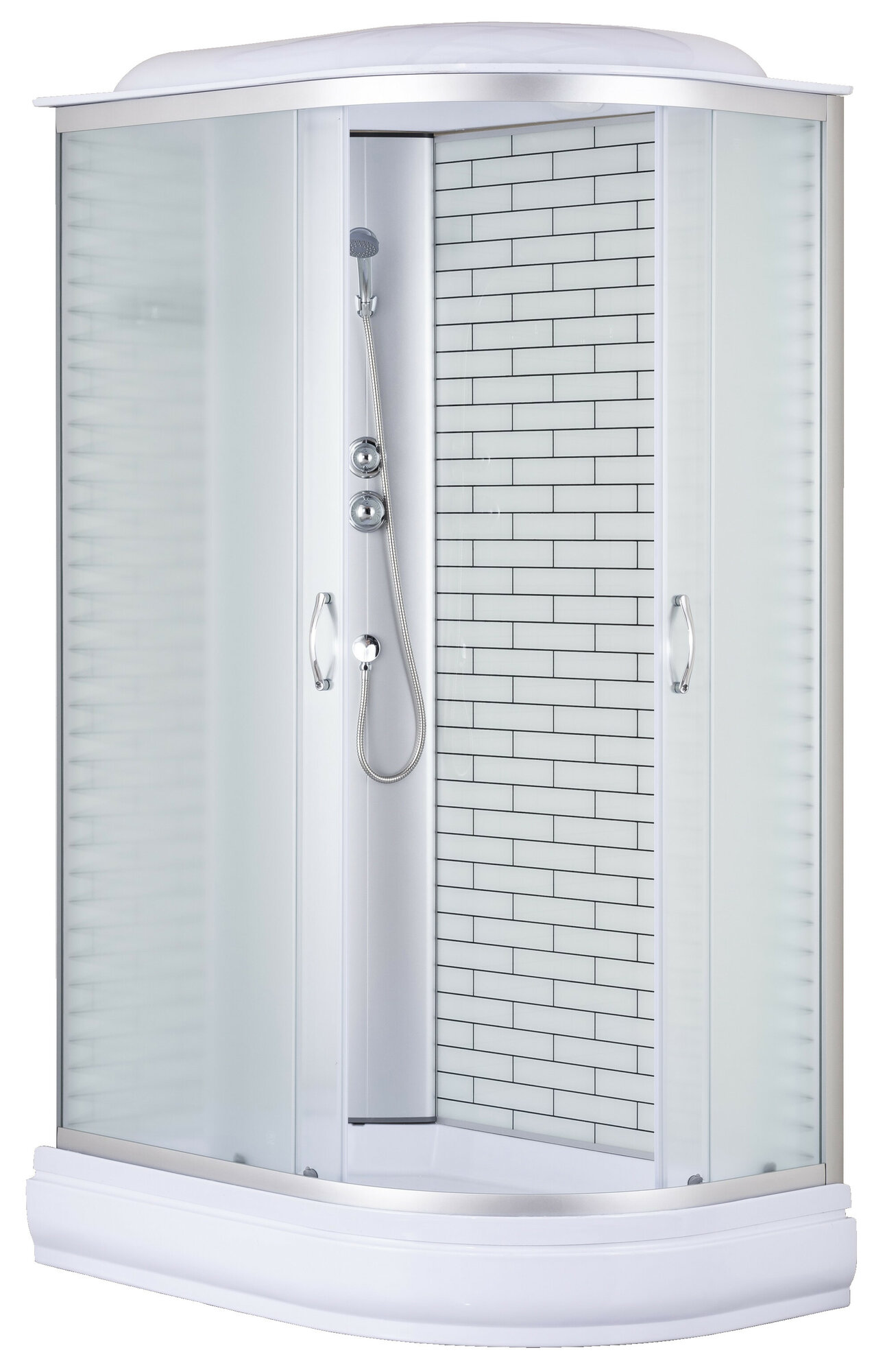 фото Душевая кабина Loranto CS-66120-20L FW 120*80*215см споддоном 20см, белый кирпичный узор, стекло 4мм. Профиль хром (3 коробки)