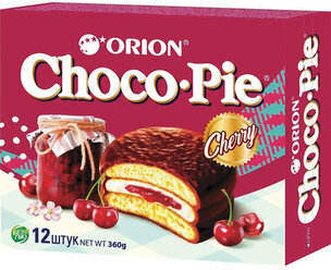 Печенье ORION "Choco Pie Cherry" вишневое 360 г (12 штук х 30 г), комплект 5 шт., О0000013004