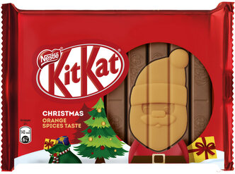 KITKAT SENSES CHRISTMAS ORANGE SPICES taste. Молочный шоколад, декорированный с хрустящей вафлей. 108г