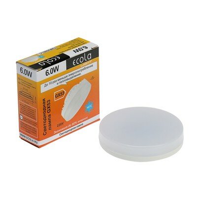 Лампа светодиодная Ecola Light, GX53, 6 Вт, 4200 K, 220 В, 27x75, матовое стекло