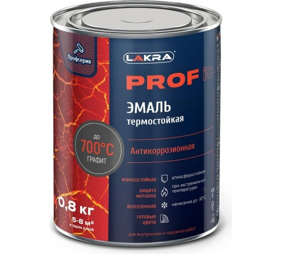 фото Эмаль термостойкая Лакра PROF IT антикор.до 700С Графит 0_8кг