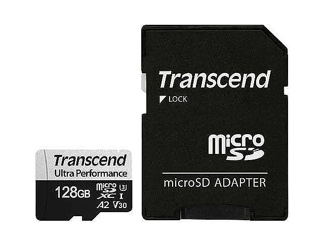 Карта памяти 128Gb - Transcend MicroSDXC 340S Class 10 UHS-I U3 V30 A2 TS128GUSD340S с адаптером SD