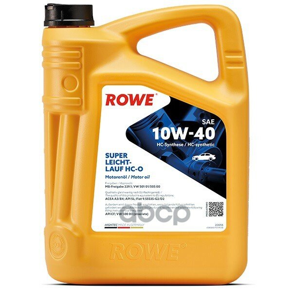 ROWE Масло Rowe 10w40 Hightec Super Leichtlauf Api Sn/Cf Acea A3/B4 4л Син