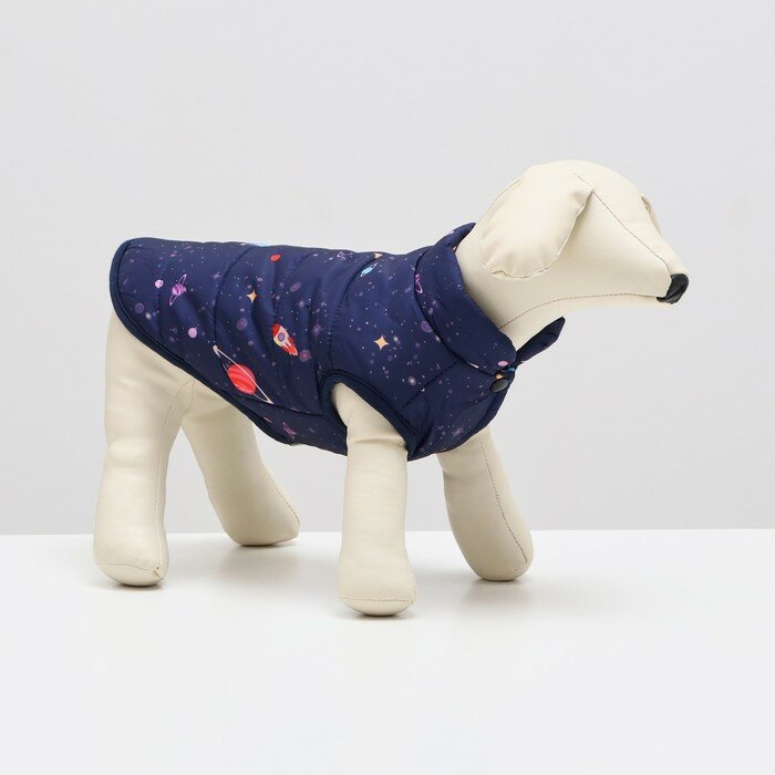 Куртка для собак Космос, размер S, темно-синяя (ДС 26, ОШ 24, ОГ 34 см)