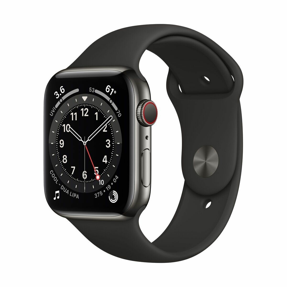 Умные часы Apple Watch Series 6 GPS + Cellular, 44 мм, сталь цвета графит, спортивный ремешок черный M09H3AE/A