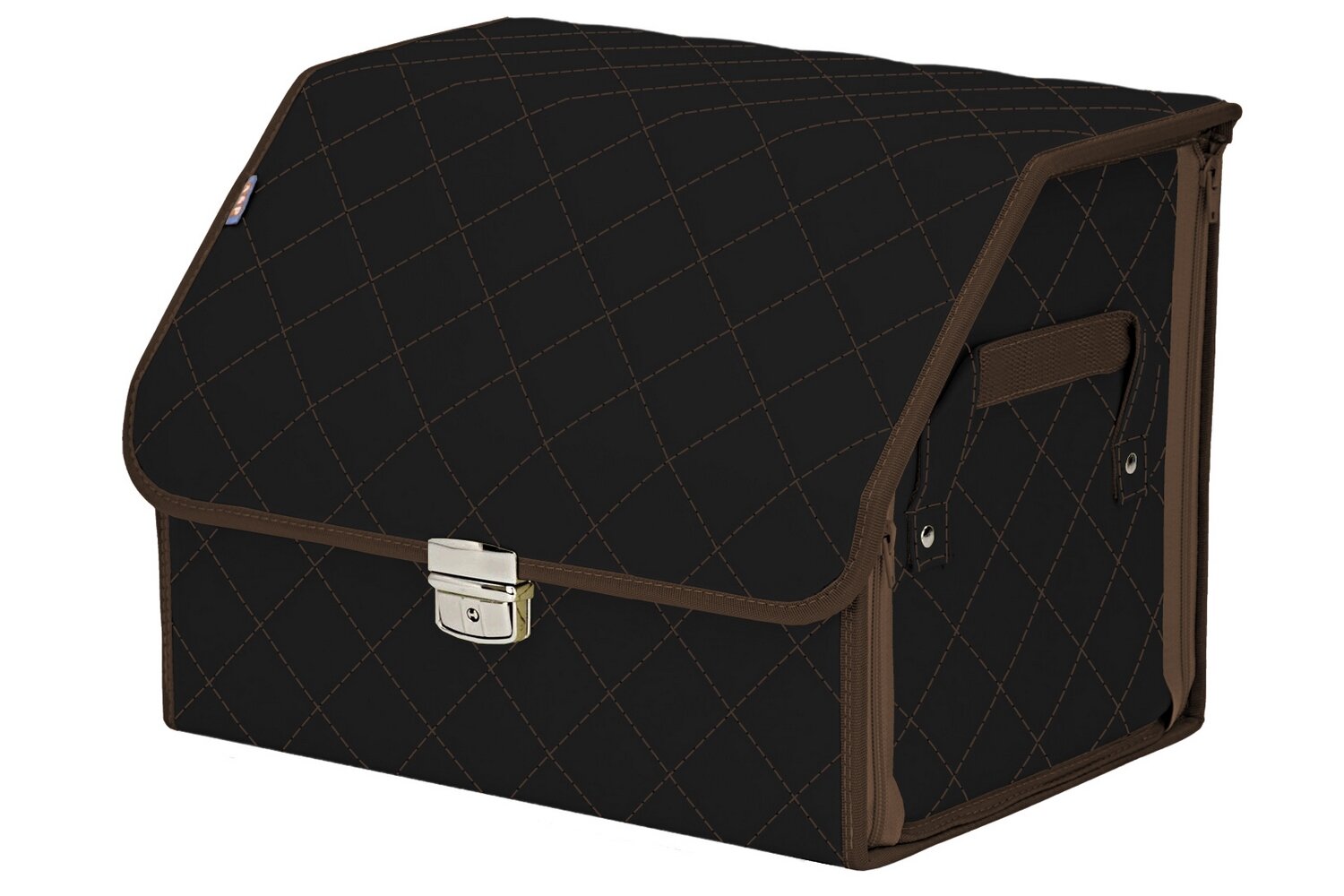 Органайзер-саквояж в багажник "Союз Премиум" (размер M). Цвет: черный с коричневой прострочкой Ромб.