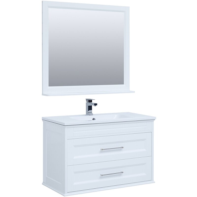 Комплект мебели для ванной Aquanet Бостон M 100 258284 подвесной Белый матовый - фотография № 1
