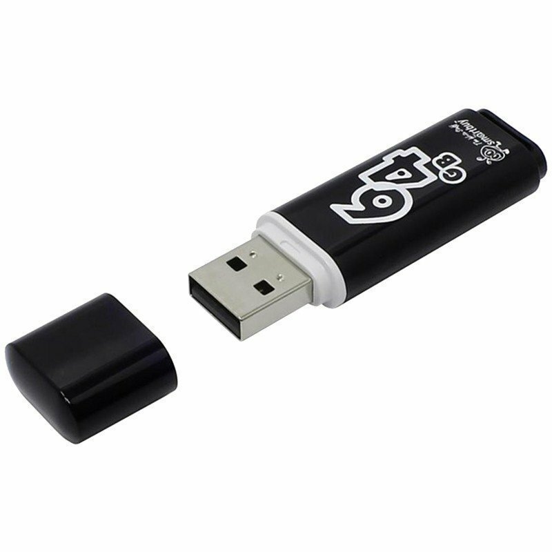 Память Smart Buy "Glossy" 64GB, USB 2.0 Flash Drive, черный SB64GBGS-K