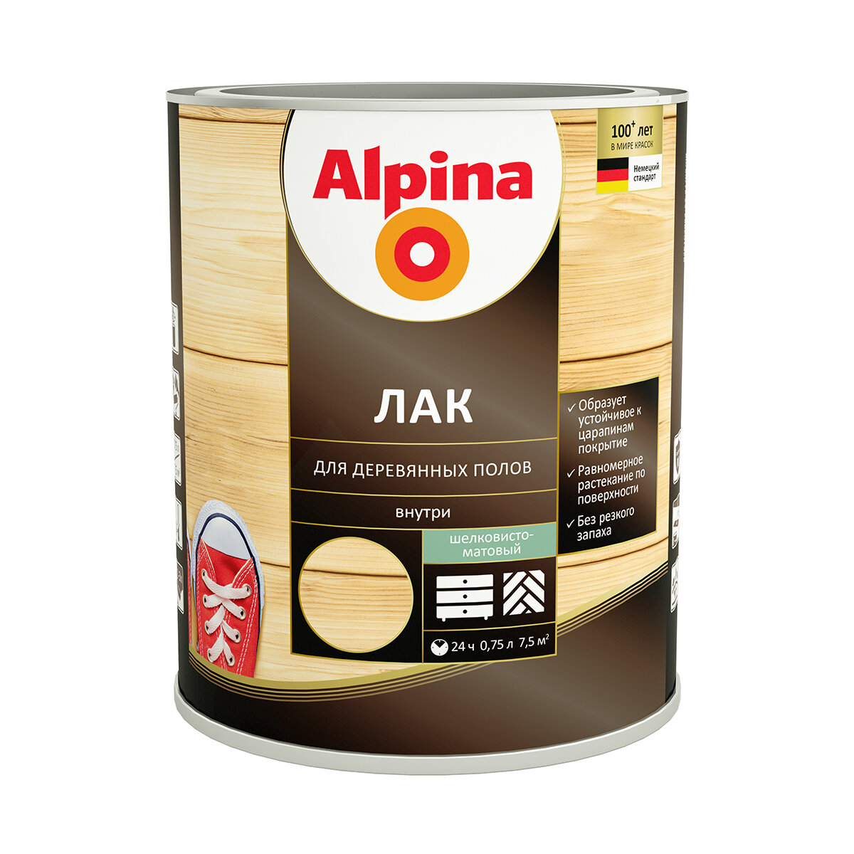 Лак для деревянных полов Alpina, алкидно-уретановый, шелковисто-матовый, 0,75 л