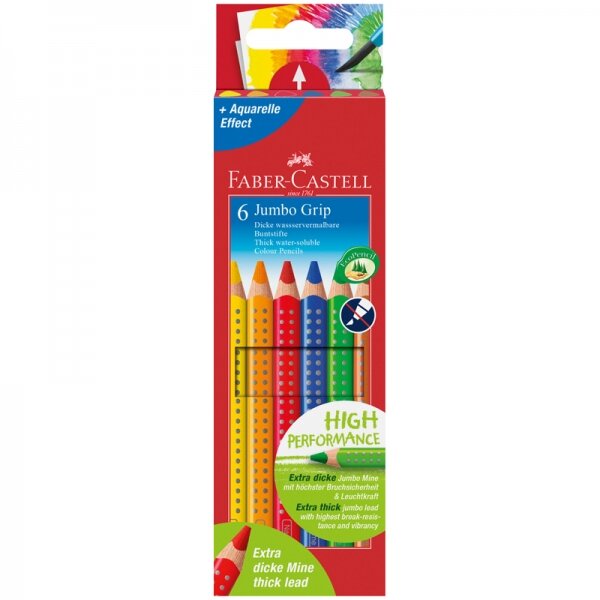 Faber-Castell Набор цветных карандашей "Jumbo Grip", 06цв., трехгр., утолщен., заточен., картон