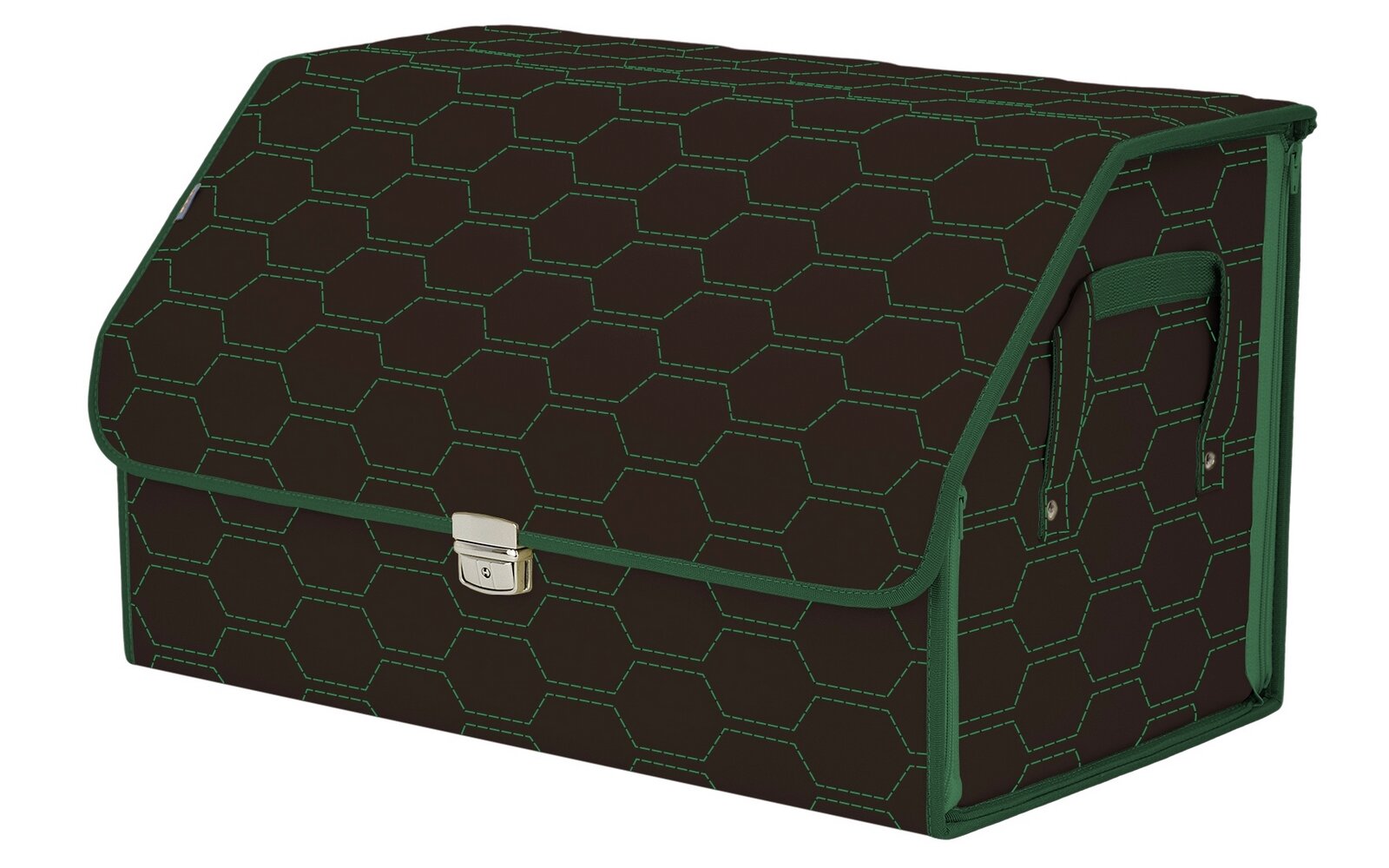 Органайзер-саквояж в багажник "Союз Премиум" (размер XL). Цвет: коричневый с зеленой прострочкой Соты.