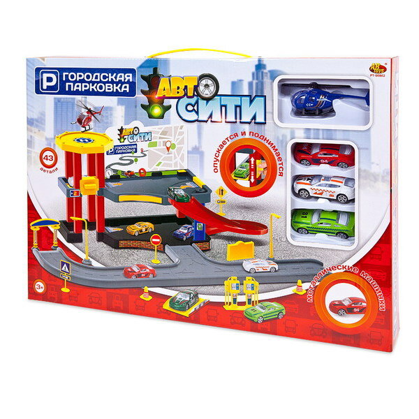 Парковка "АвтоСити" 2-х уровневая, 43 детали, игрушка Abtoys PT-00862