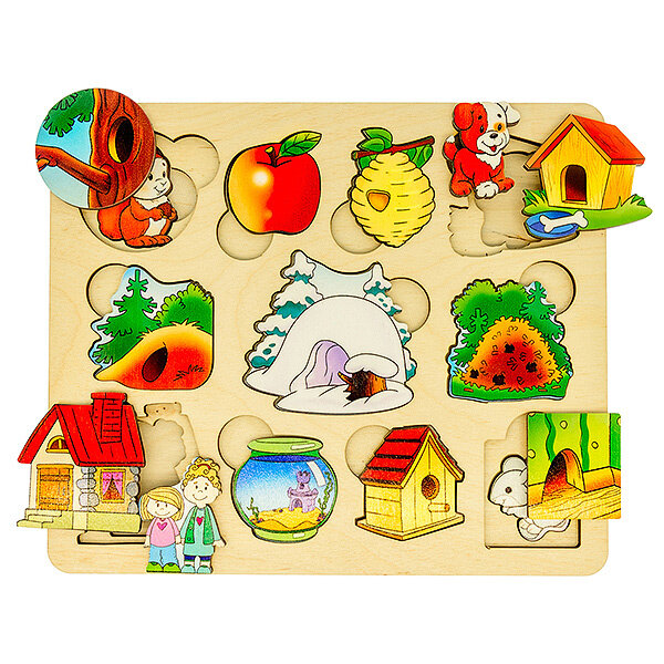 Пазл-рамка для малышей "Где чей домик?" (дерево, 2 слоя) Нескучные Игры 7993 Р95158