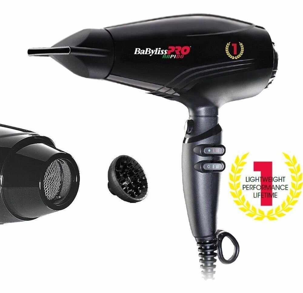 BABYLISS PRO Фен BAB7000IE Rapido ионизация/3 насадки/диффузор/глушитель, 2200W