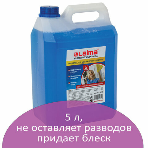 Средство для мытья стекол и зеркал 5 л, комплект 5 шт., лайма PROFESSIONAL, 601610