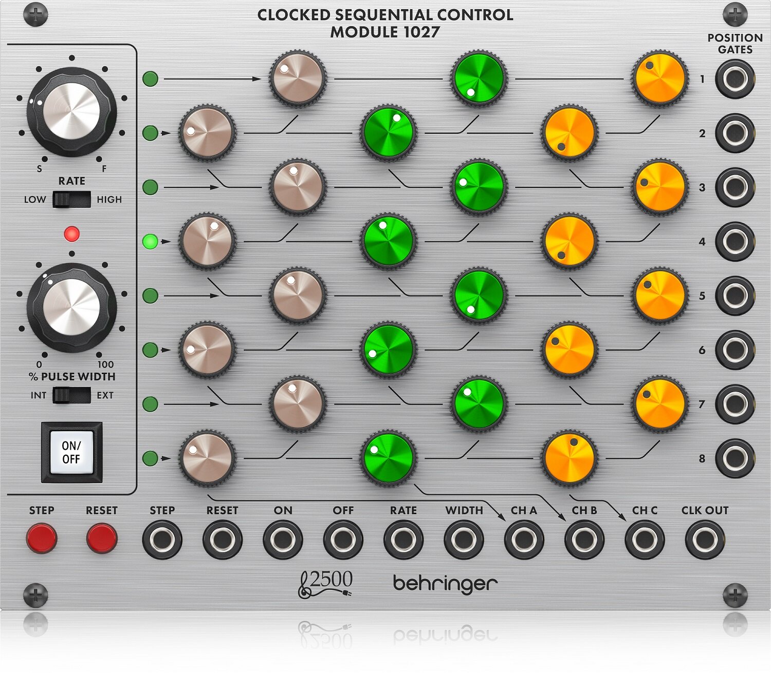 BEHRINGER CLOCKED SEQUENTIAL CONTROL MODULE 1027 8-позиционный модуль секвенсор легендарной серии 2500 для системы Eurorack