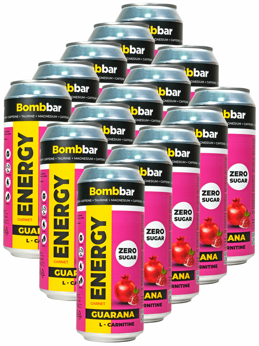 Энергетик напиток без сахара с Л-карнитином BOMBBAR ENERGY (Гранат) 15шт по 500мл / С гуараной энергетический напиток - фотография № 2