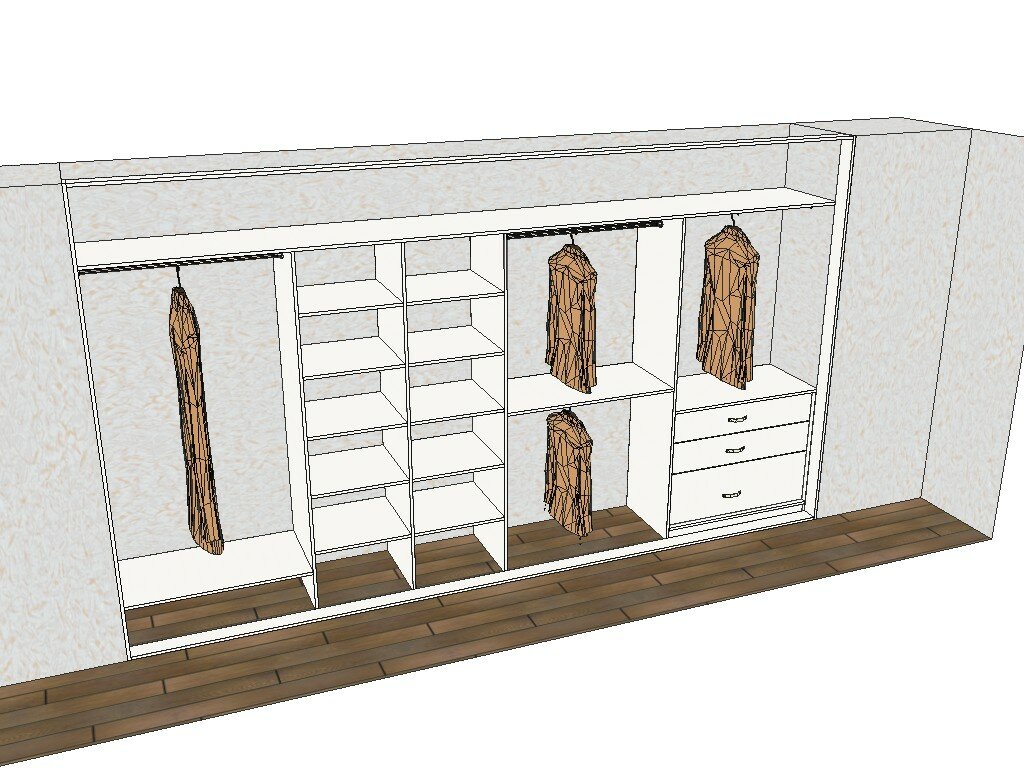 Большой раздвижной шкаф корпусного типа в белом цвете со стеклом