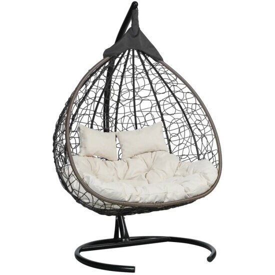 Подвесное кресло кокон двухместное LAURA OUTDOOR FISHT коричневое + белая подушка