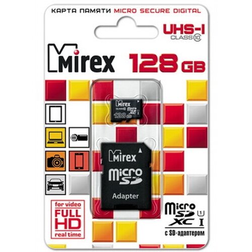 Карта памяти microSDXC Mirex 128 Гб класс 10 UHS-I - с адаптером SD