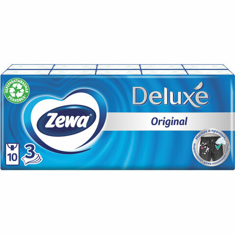 Платки носовые ZEWA Deluxe, комплект 12 шт., 3-х слойные, 10 шт. х (спайка 10 пачек), 51174 - фотография № 3