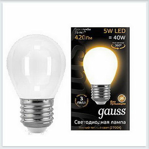 Gauss Лампа светодиодная шар матовый E27 5W 3000K Gauss Филамент 105202105