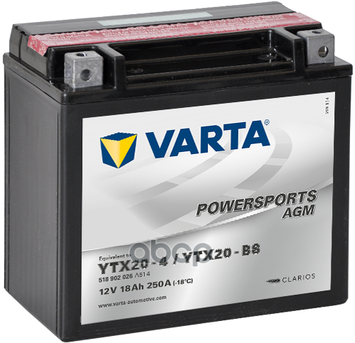Аккумуляторная Батарея Powersports Agm [12v 18ah 250a B00] Varta арт. 518902026