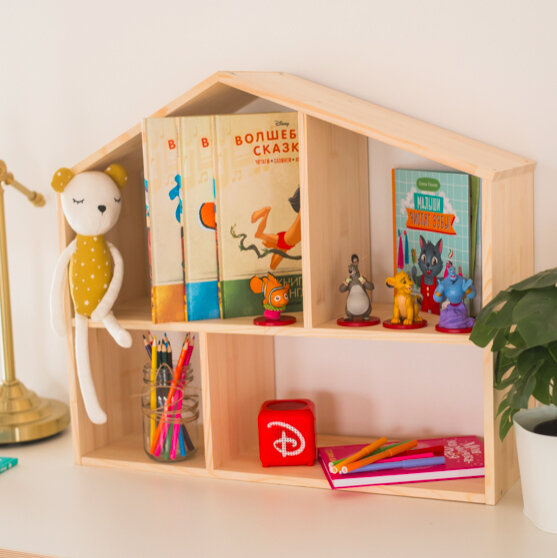 Полка настенная деревянная для книг, для детской комнаты книжная полка, мебель для детской - фотография № 1