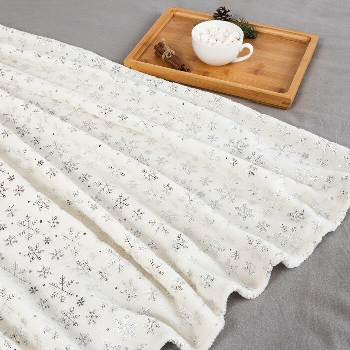 фото Плед Этель "Серебряные снежинки" 150*200 см,100% п/э, корал-флис 220 гр/м2