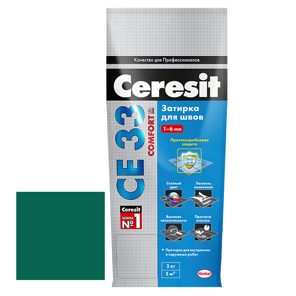 Затирка Ceresit CE 33 1-6 мм зелёная 2 кг