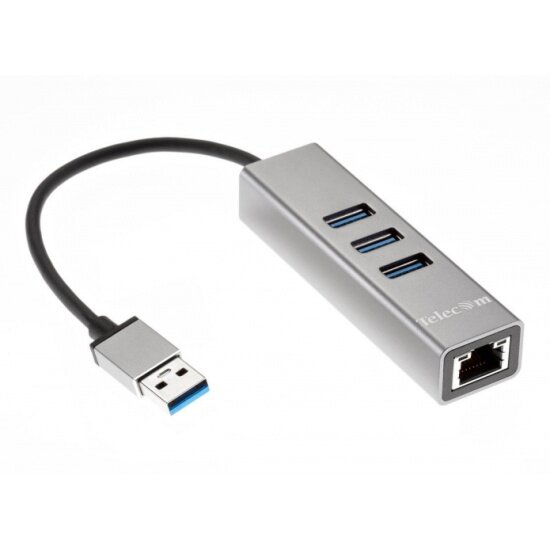 Хаб Telecom USB 3.0 -->RJ-45 1000Mbps +3 USB3.0, Aluminum Shell, 0.2м