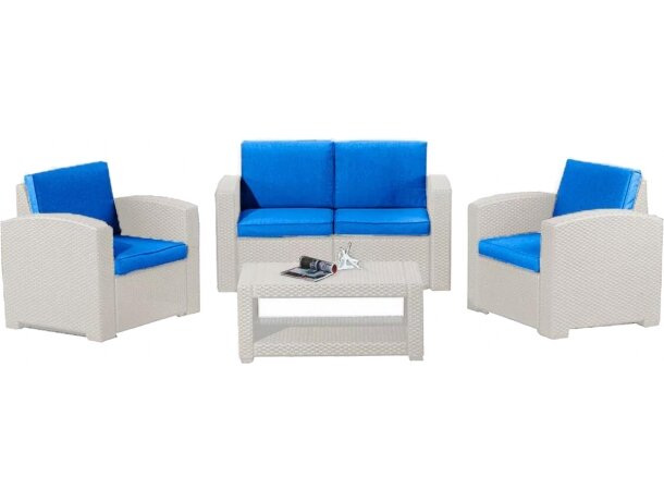 Мебель Садовая Комплект мебели Rattan Premium 4 серый с синими подушками