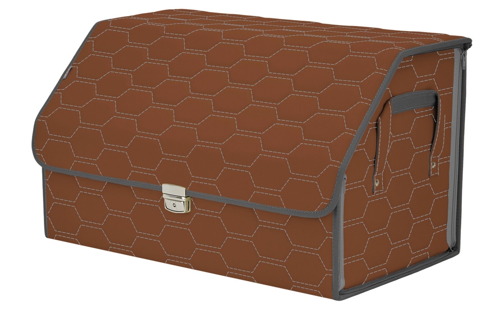 Органайзер-саквояж в багажник "Союз Премиум" (размер XL). Цвет: светло-коричневый с серой прострочкой Соты.