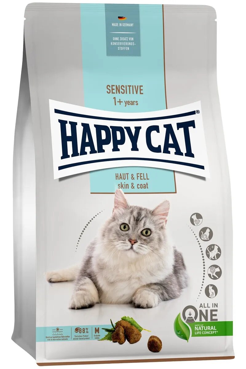 Сухой корм для кошек Happy Cat Sensitive Skin & Coat курица