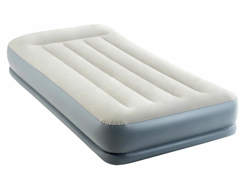 Надувная кровать Intex Pillow Rest Mid-Rise Bed (Twin), 99х191х30см, с подголовником и встроенным насосом 220V, 64116-