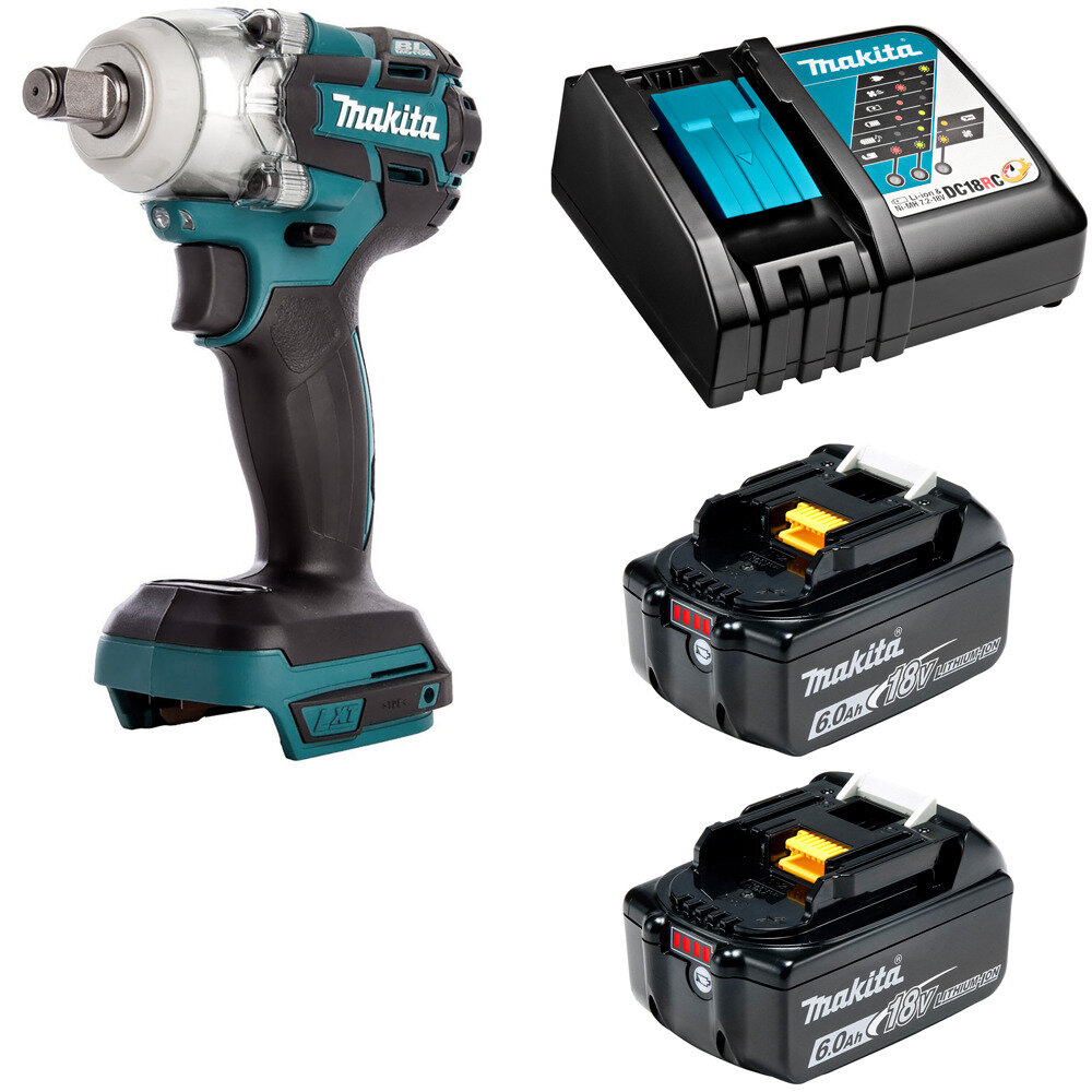 Гайковерт аккумуляторный 18В 280Нм - 1/2" Makita DTW285 Li-Ion 2x6Ач, з/у DTW285RGE